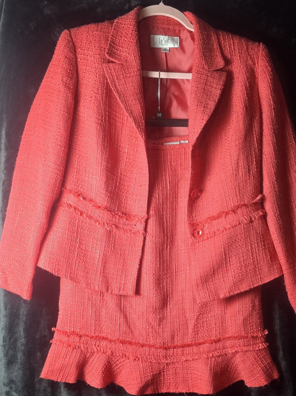 Le Suit Red Tweed Jacket & Skirt Set